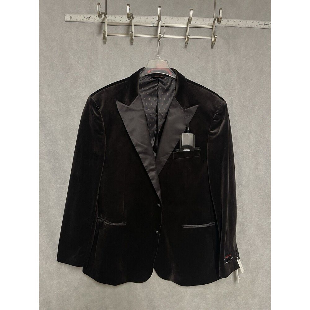 NWT Linea‎ Uomo Blazer Men 52XL Brown 2B Velvet Smoking Cocktail Party Peak Luxe